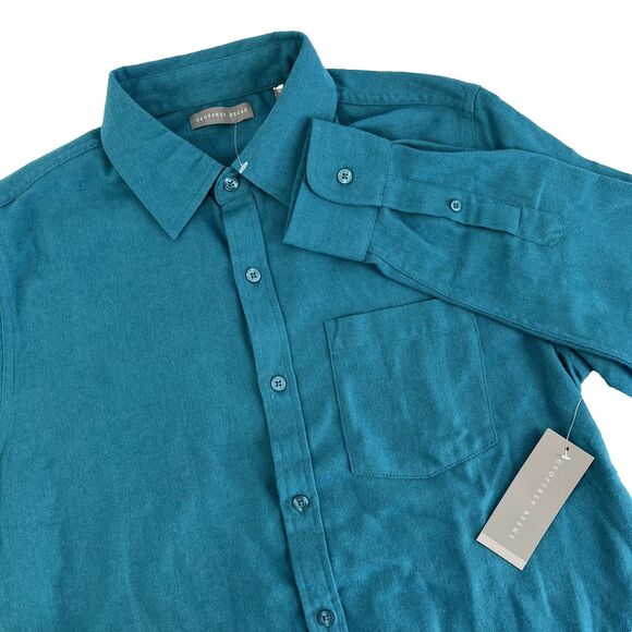 New Mens Geoffrey Beene Long Sleeve Button Down Flannel Shirt Size S Teal NWT - Picture 1 of 6